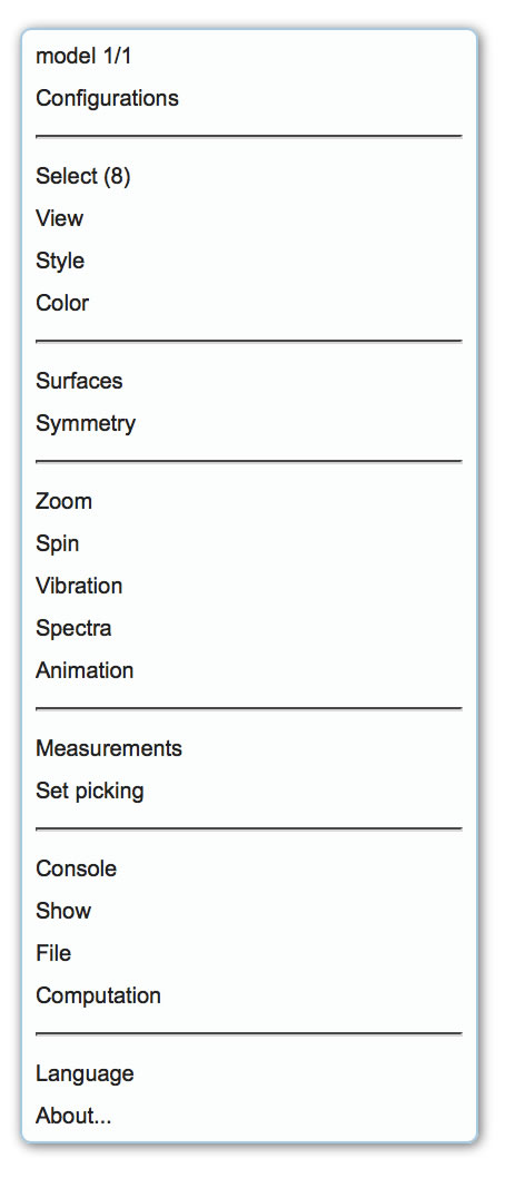 JSmol menu